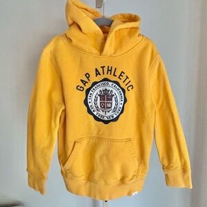 GAP Kids Yellow Hoodie Sweatshirt Logo Front Kangaroo Pockets, Sz S (6/7) Unisex